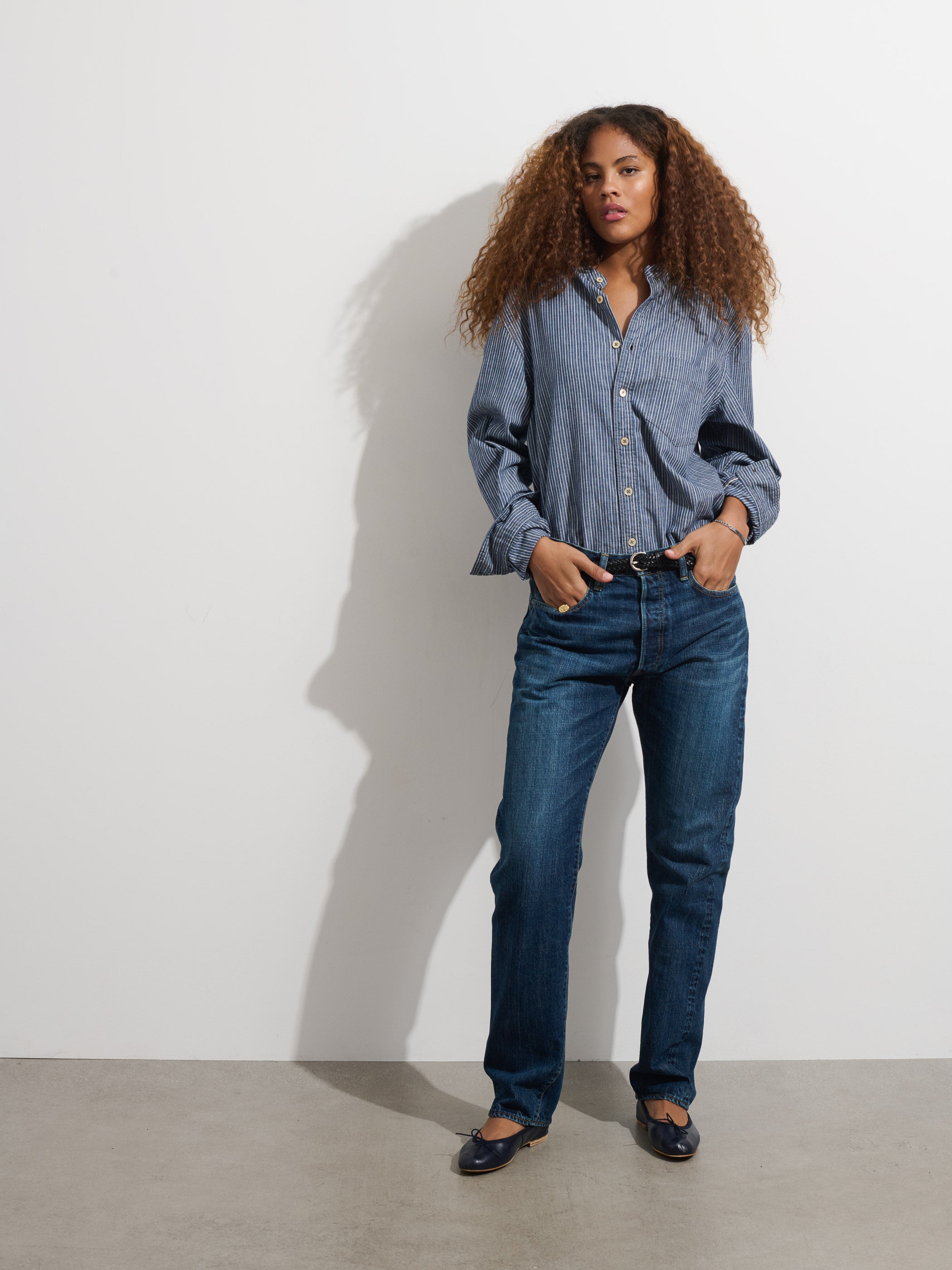 OMNIGOD x Alex Mill Band Collar Shirt in Stripe