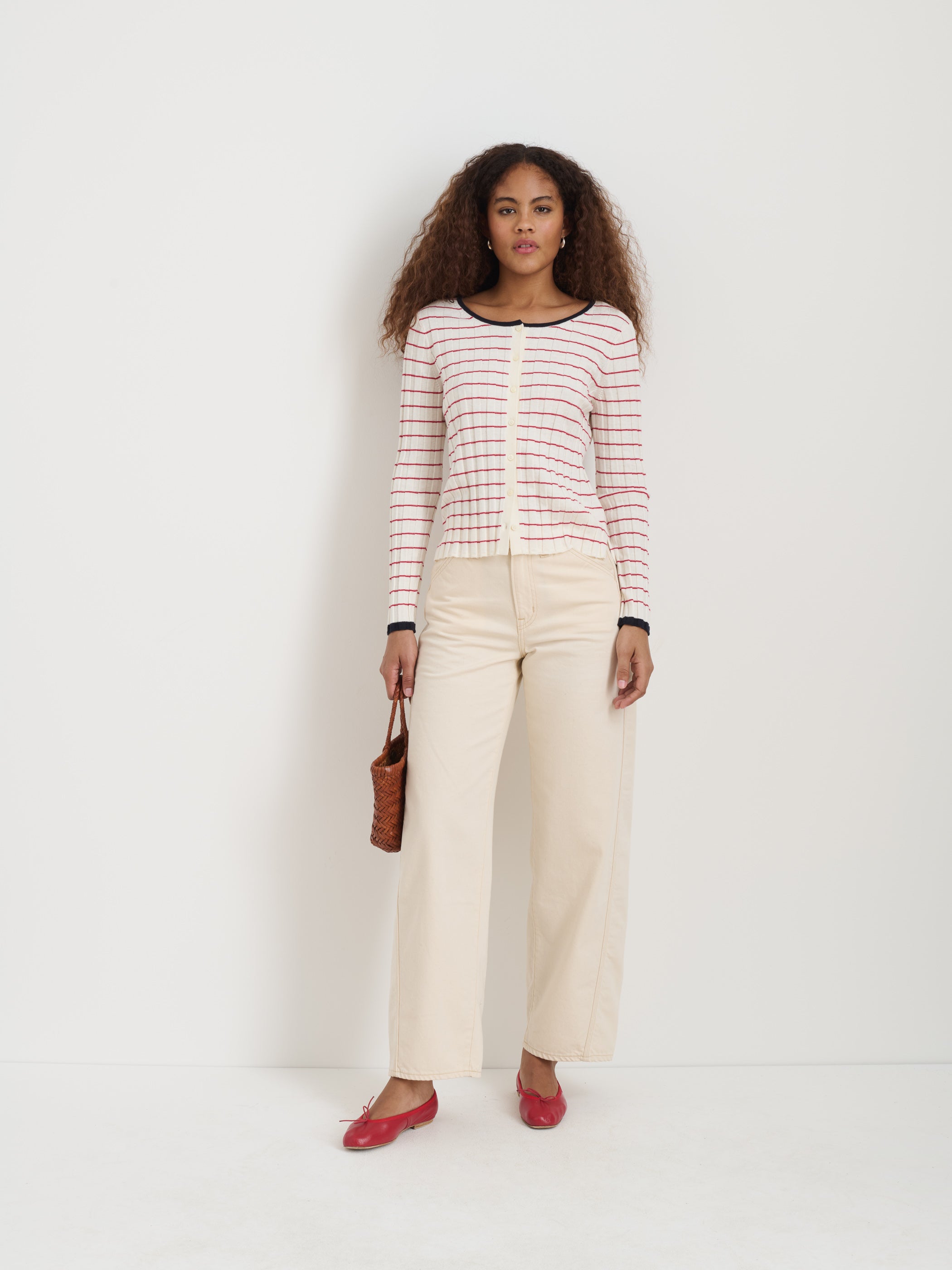 Cerise Ribbed Cardigan in Cotton Cashmere