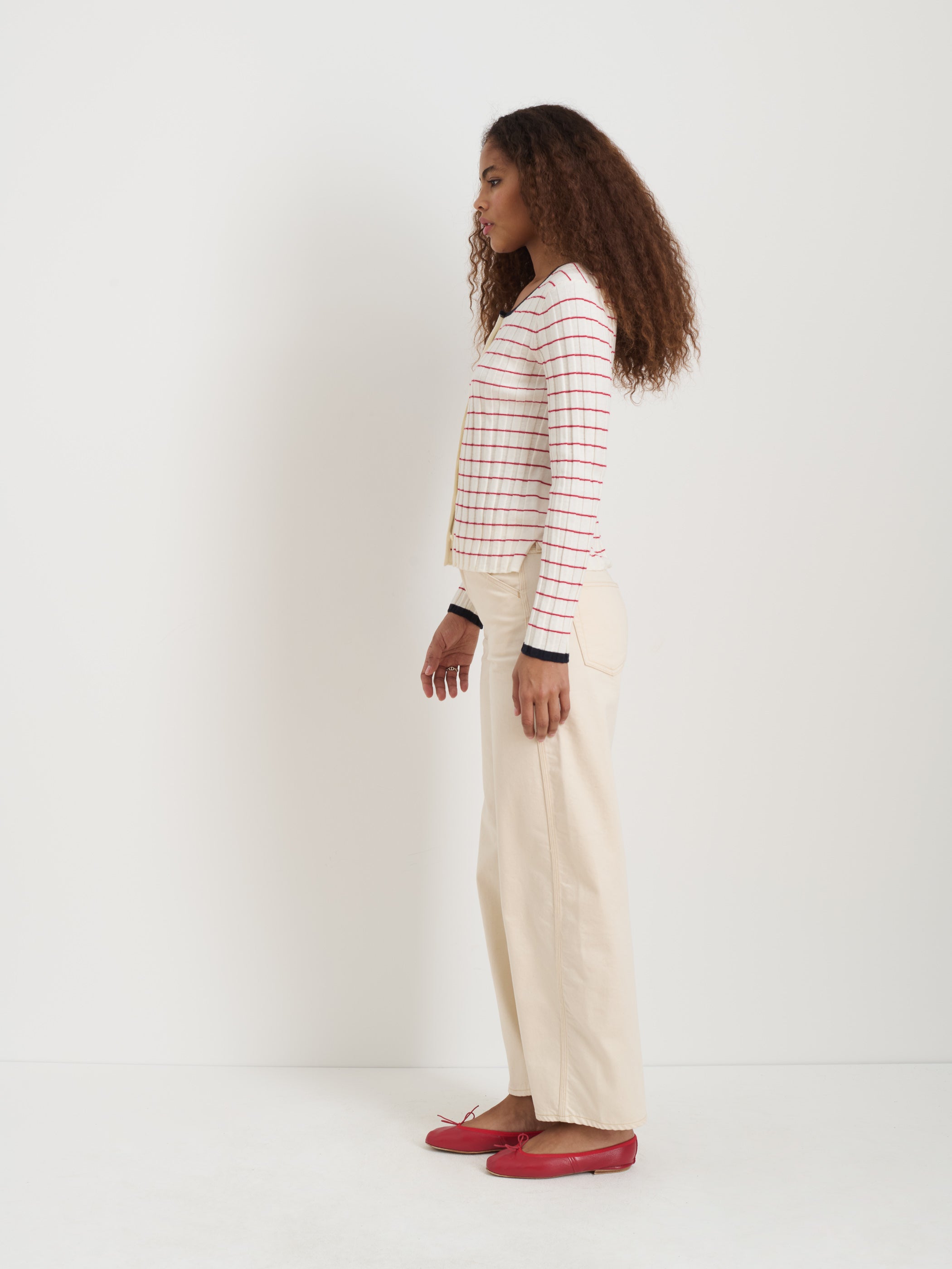 Cerise Ribbed Cardigan in Cotton Cashmere