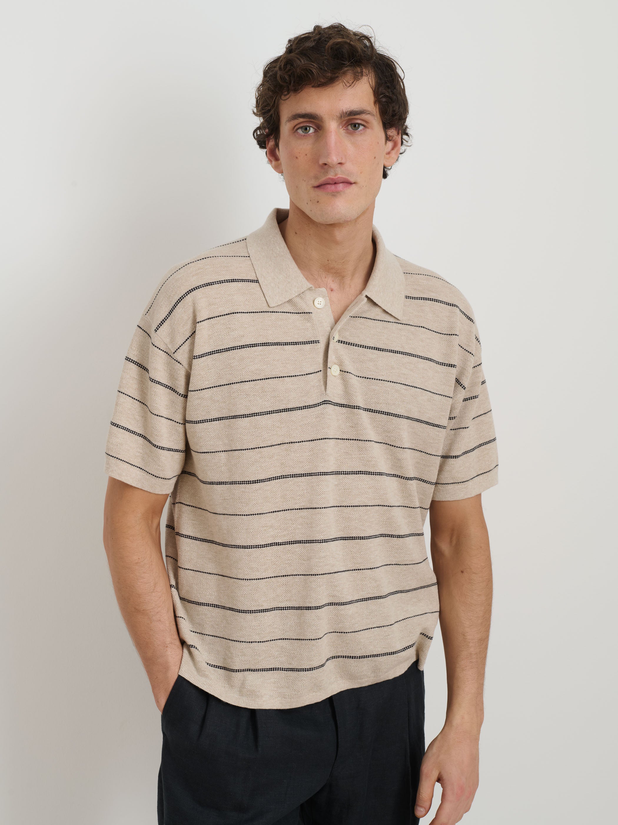 Polo Stripe Sweater in Cotton Linen