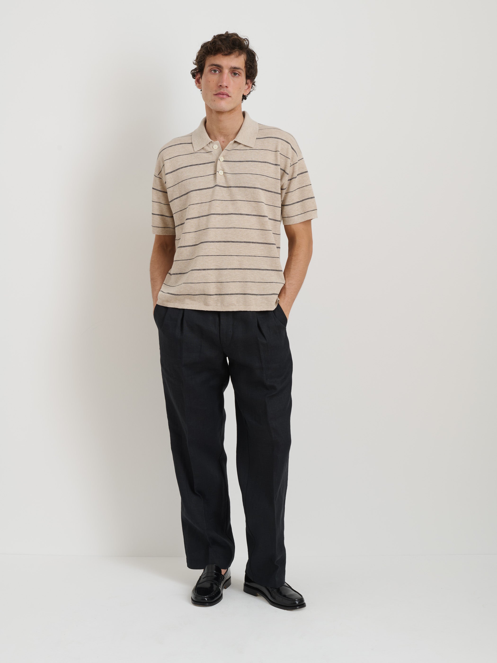 Polo Stripe Sweater in Cotton Linen