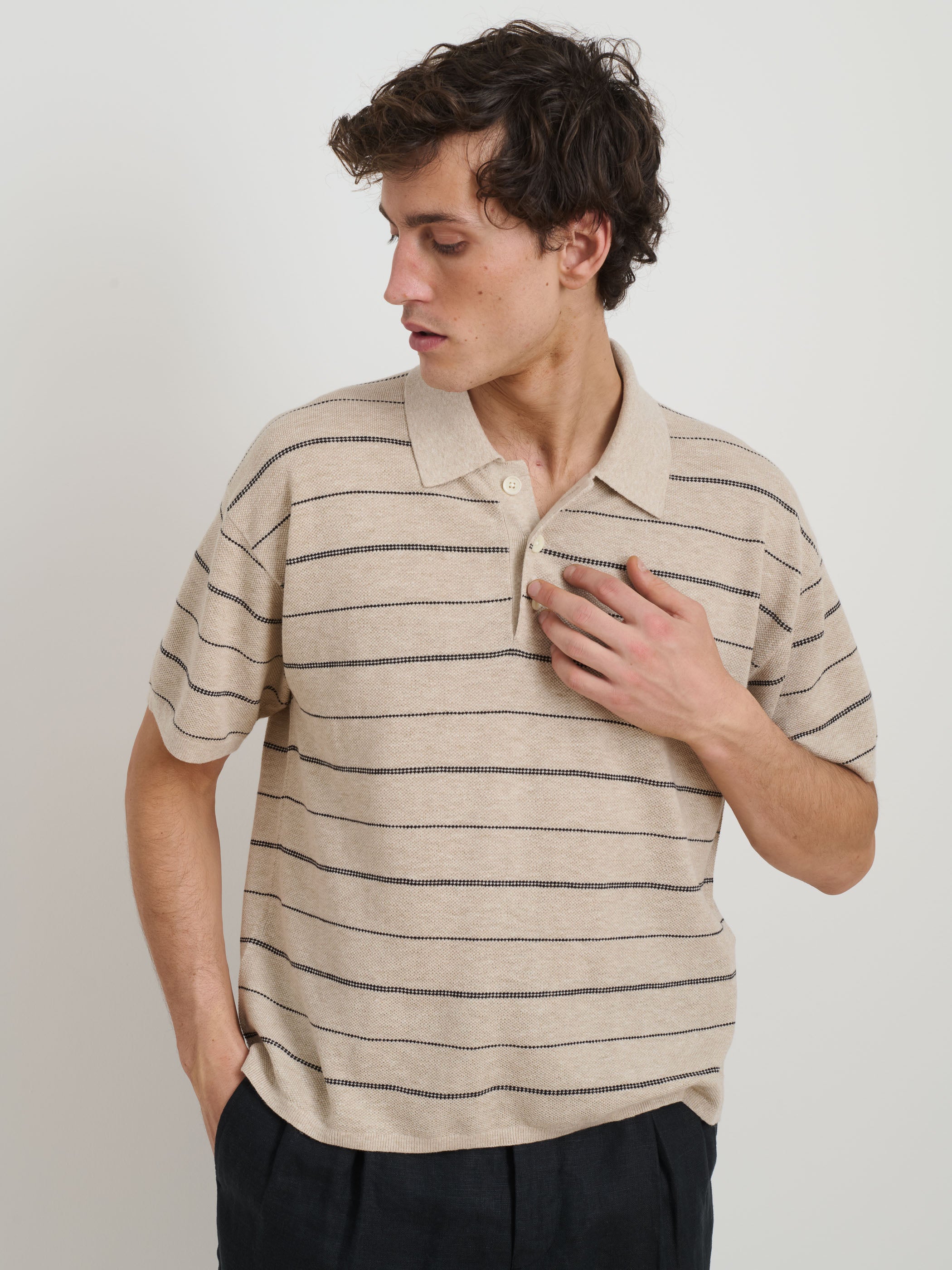 Polo Stripe Sweater in Cotton Linen