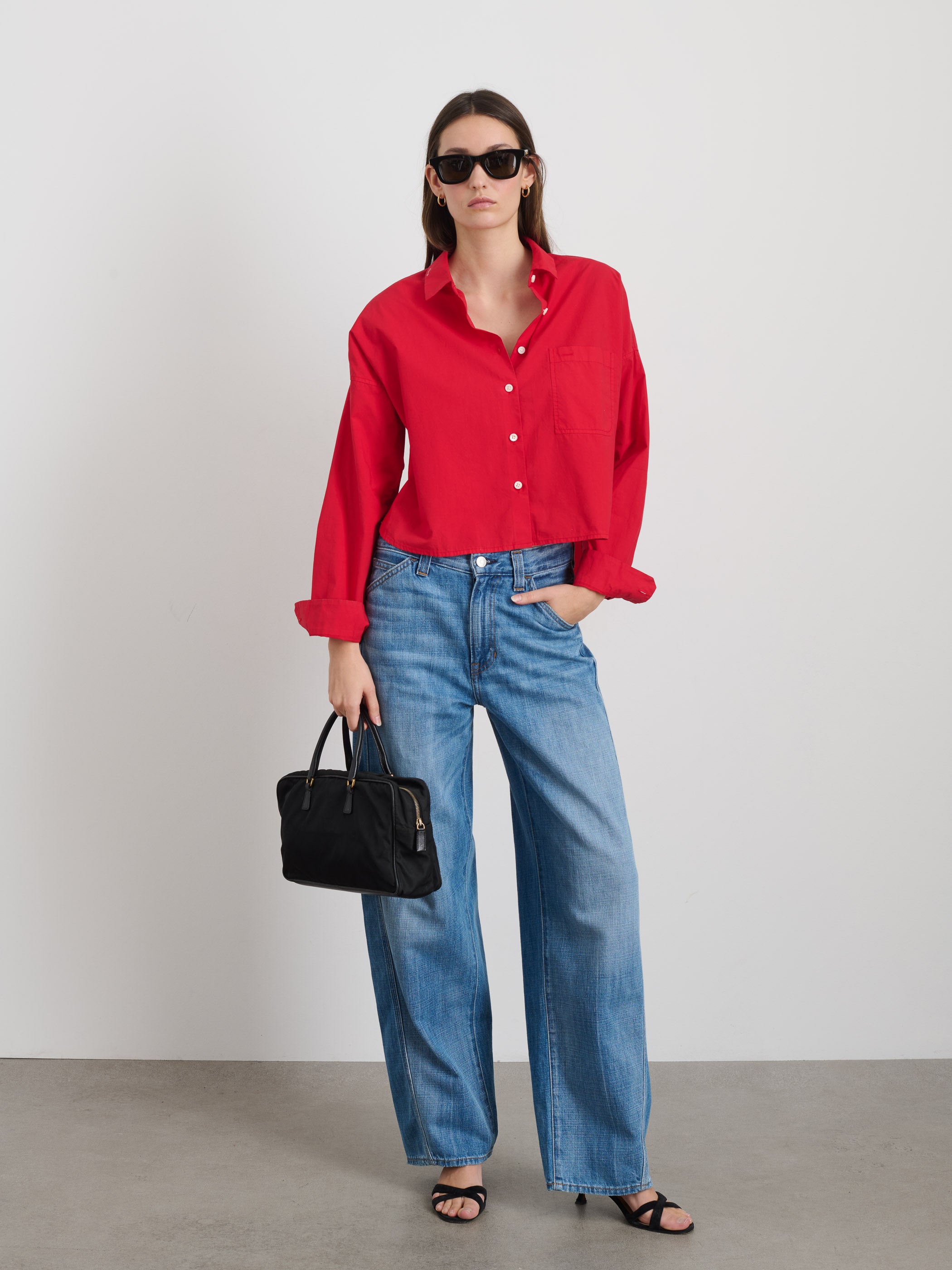 Cropped Jo Shirt in Cotton Poplin