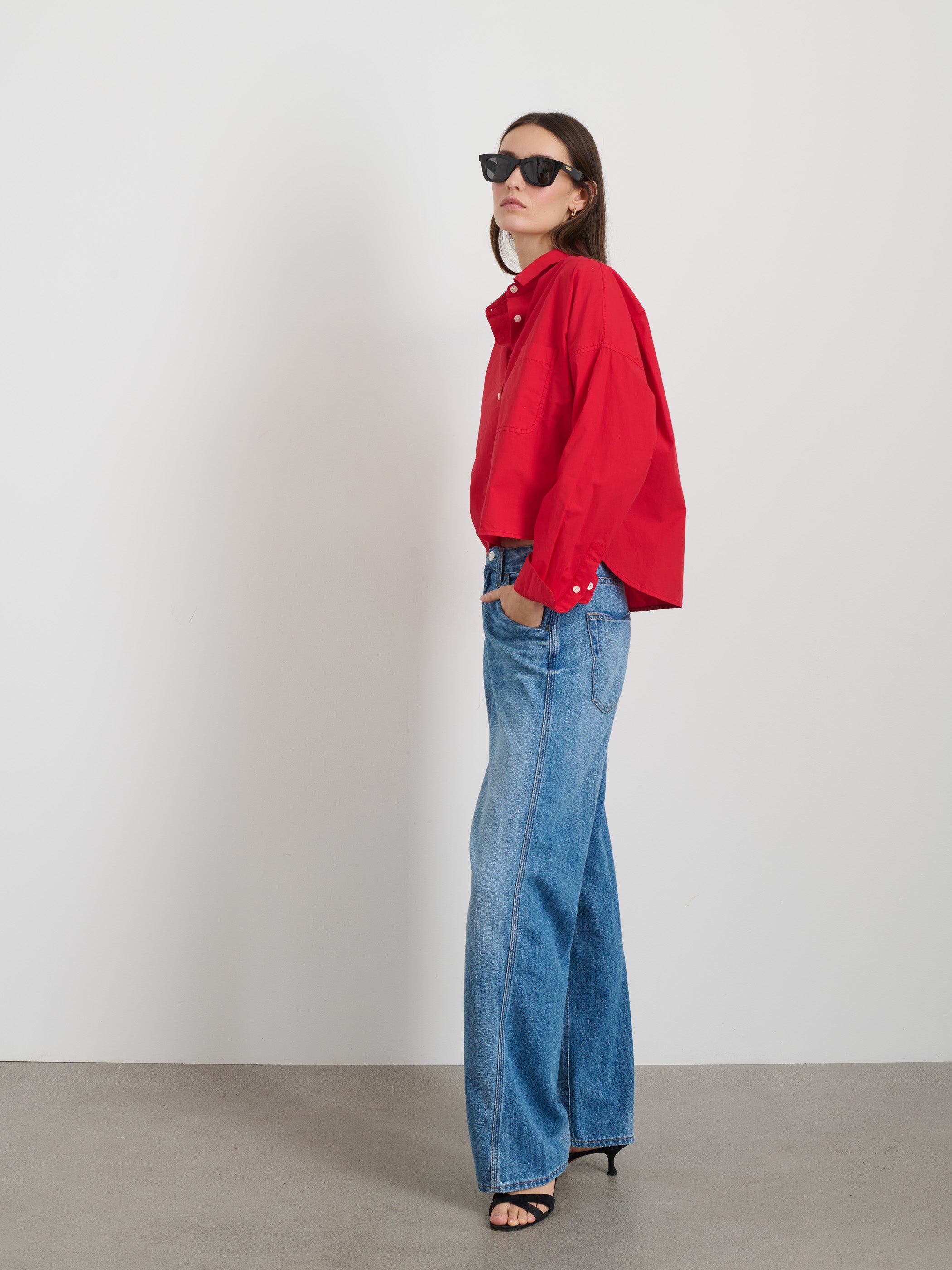 Cropped Jo Shirt in Cotton Poplin