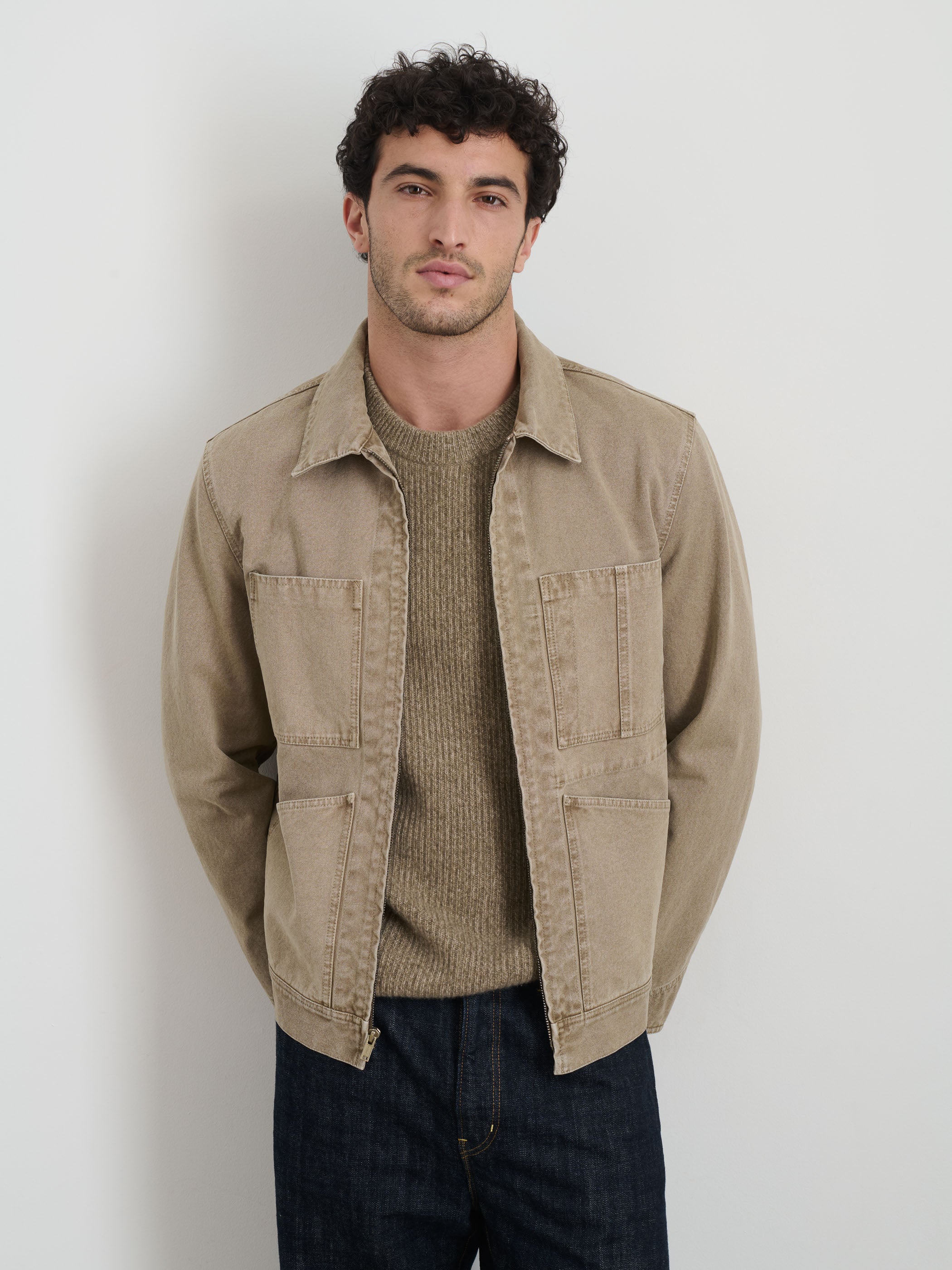 Garment Dyed Zip Work Jacket In Canvas