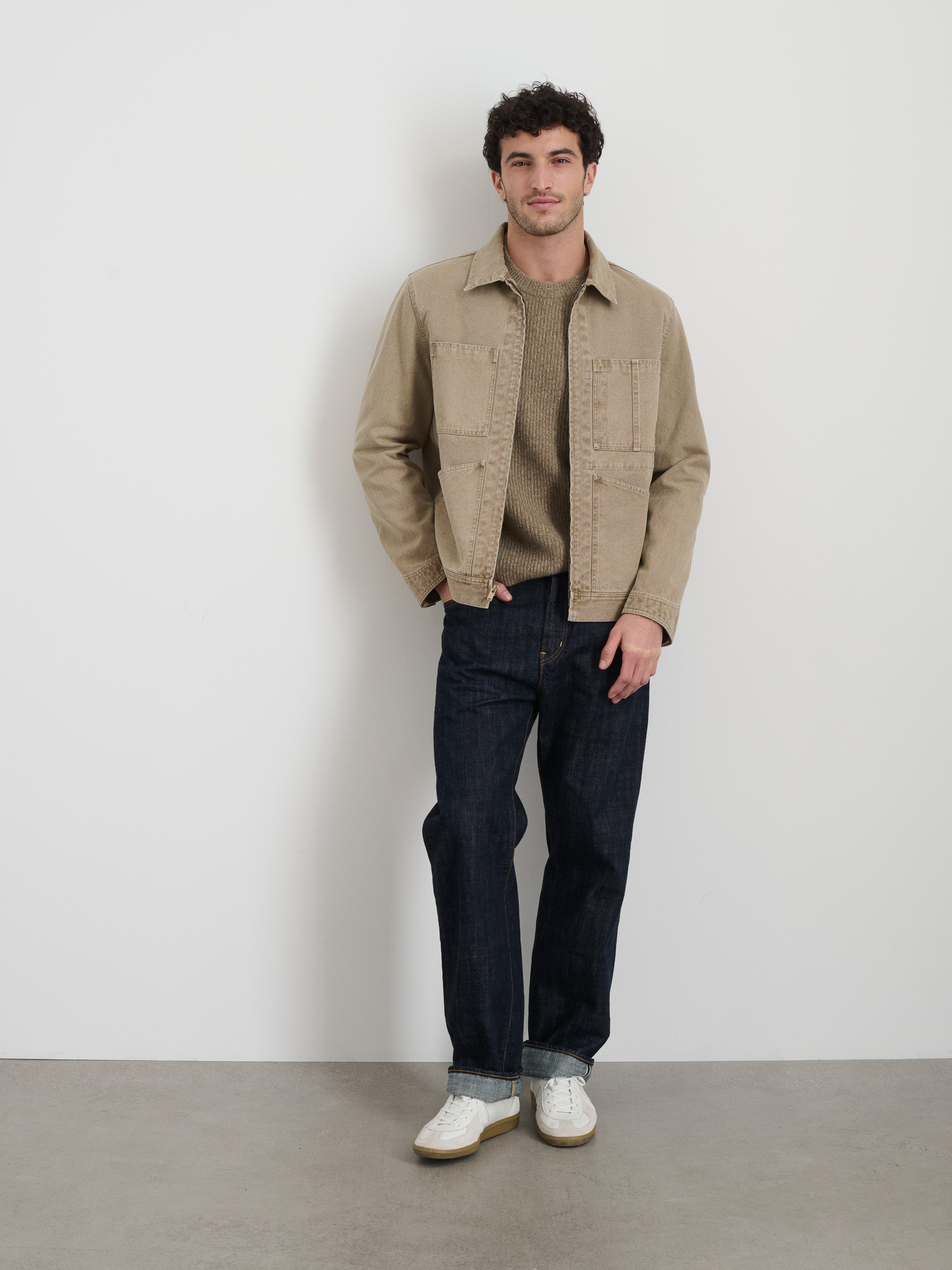 Garment Dyed Zip Work Jacket In Canvas