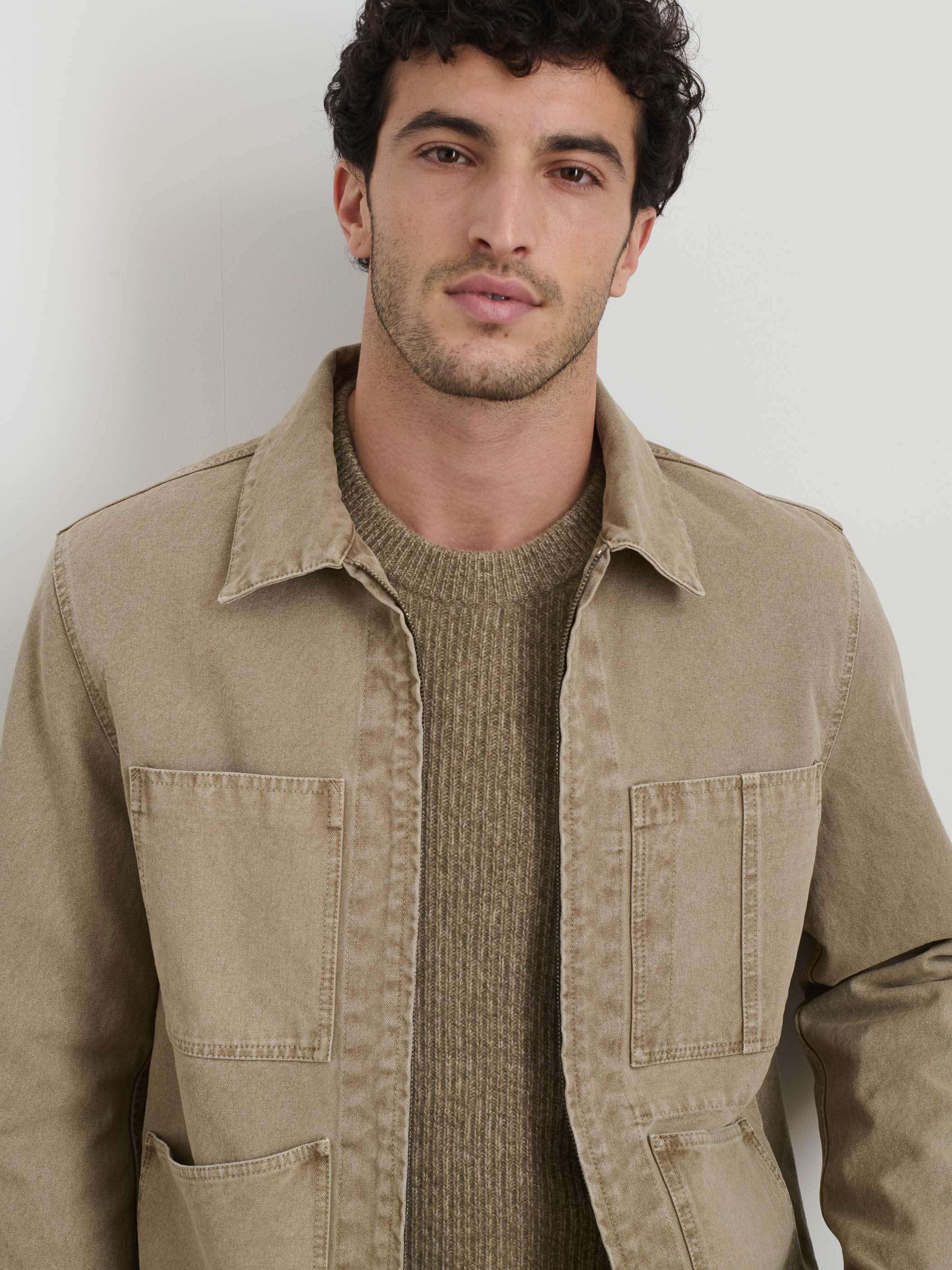 Garment Dyed Zip Work Jacket In Canvas